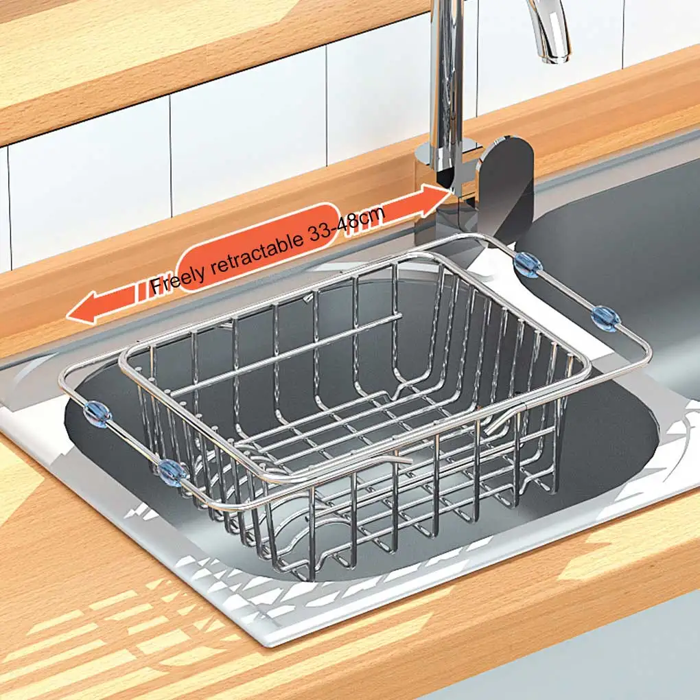 Telescopic Drain Basket Over The Sink Dish Drying Rack Basin Dishes Filter Vegetable Drainer Kitchen Accessories 201