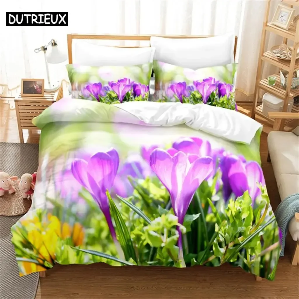 

Purple Tulip Queen Bedding Set Duvet Cover Kids Bedroom Bed Set Comforter Cover Set King Size Duvet Cover