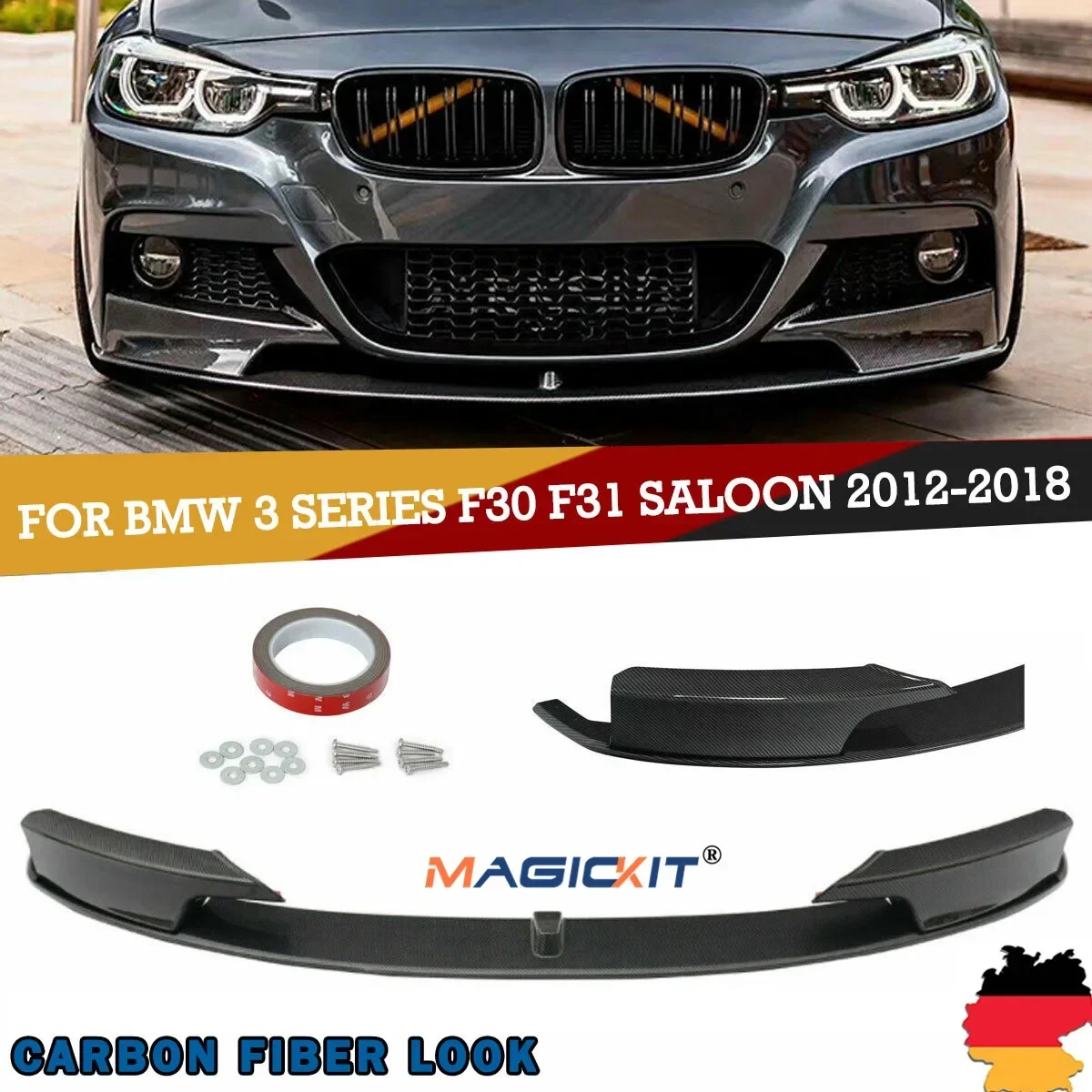 MagicKit FOR 2012-2018 BMW F30 3-SER M-TECH M-SPORT CARBON FIBER STYLE FRONT BUMPER LIP