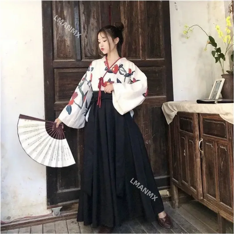 

Kimono Sakura Girl Japanese Flower Print Retro Dress Women Oriental Camellia Love Clothing Haori Asian Clothing