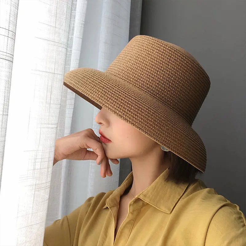 

Hot summer lady pleated straw hat Women casual large brim floppy sun hat cap Holiday beach casquette gorros