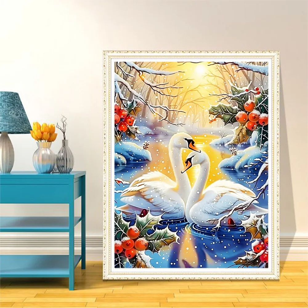 Huacan Diamond Painting Animal Swan New Collection Full Square Round Drill Mosaic Winter Scenery Craft Kit Handmade Home Decor