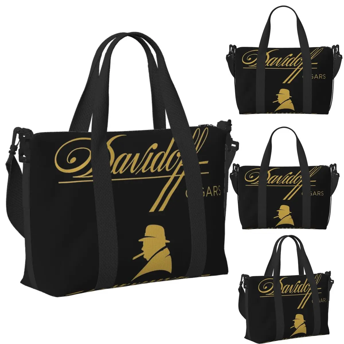 

Черная пляжная дорожная сумка Davidoff Cigars на заказ, большая вместительная сумка-тоут для спортзала, спортивная женская дорожная сумка для покупок