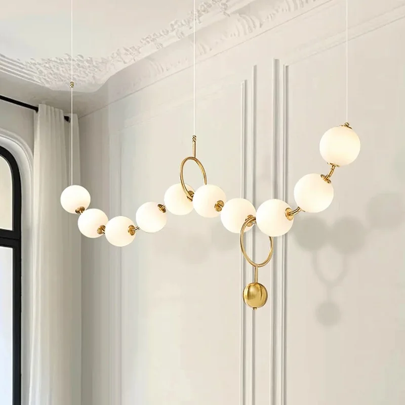 

Modern light luxury long dining room ceiling chandelier with magic bean lustre, adjustable shape, RC dimming,customised