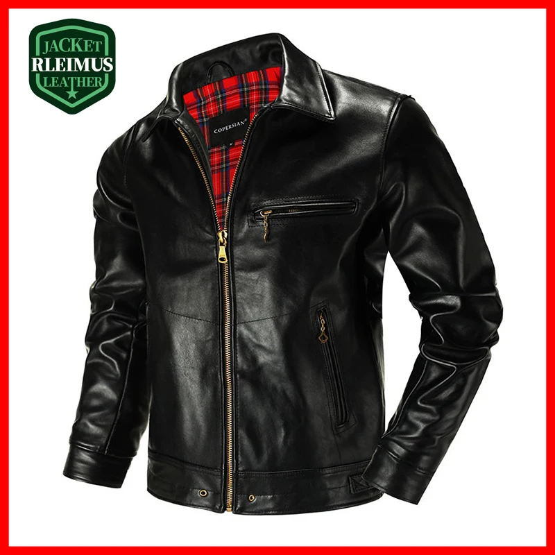 

Classic Short Men's Motorcycle Leather Jacket Top Layer Cowhide Retro Slim Coat Autumn Jacket Men Black