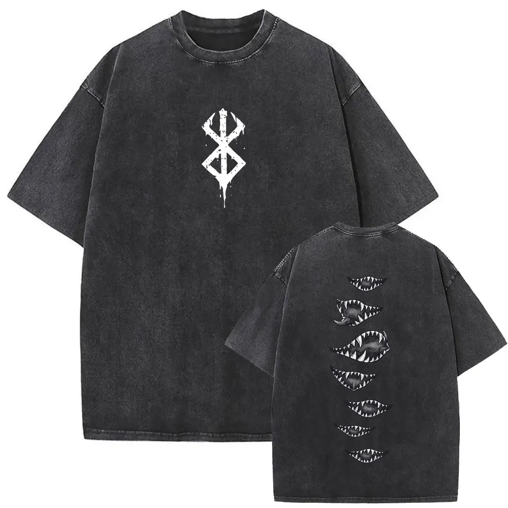 

Anime Berserk Guts Nosferatu Zodd Washed Vintage T-shirt Retro Manga Gatsu Griffith T Shirt Men Women Casual Oversized T-shirts