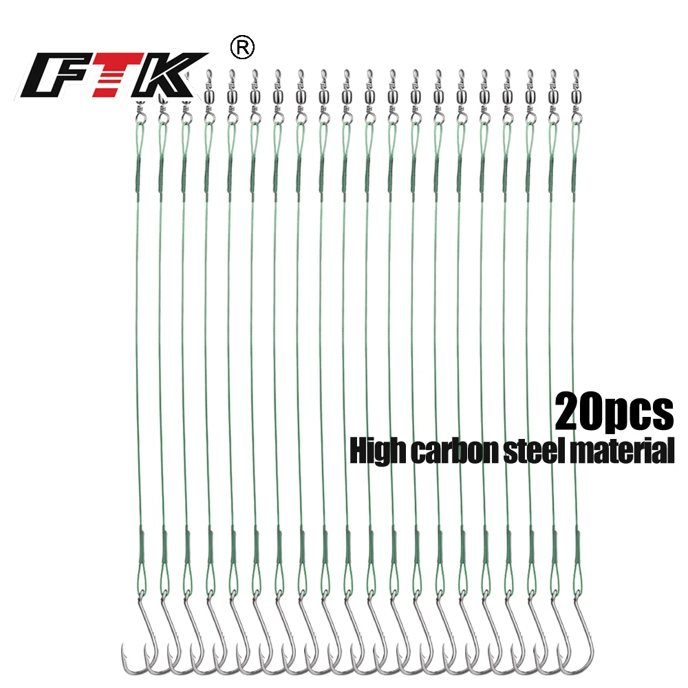 FTK 20LB-60LB Green Anti Bite Steel Fishing Line Steel Wire Leader Barbed Hooks Lead Core Leash Fishing Wire Fishing Accessory