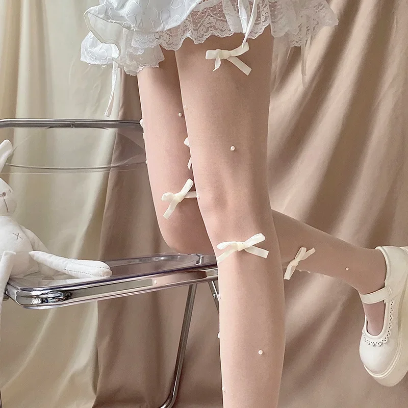 Collants en velours avec nœud papillon pour femmes, collants à perles, chaussettes longues Anime Cosplay, olympiques mignons Kawaii, JK Lolita Sweet Girls, nouvelle mode, sexy