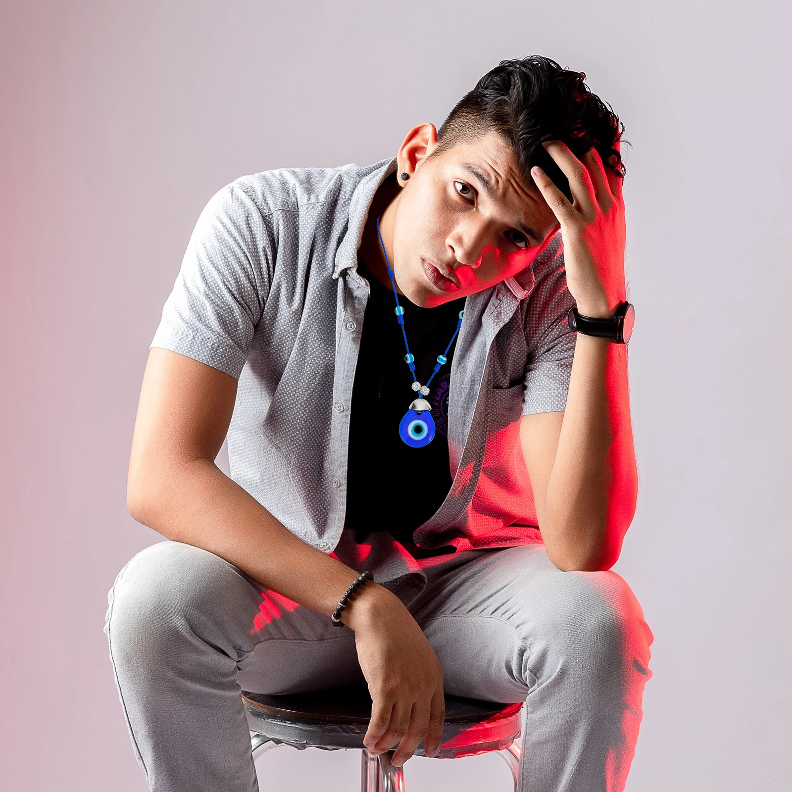 

Blue Eyes Necklace Mens Pendant Evil Eye Design Premium Glass Material Friendly Safe Stylish Jewelry Gift Choice Occasions