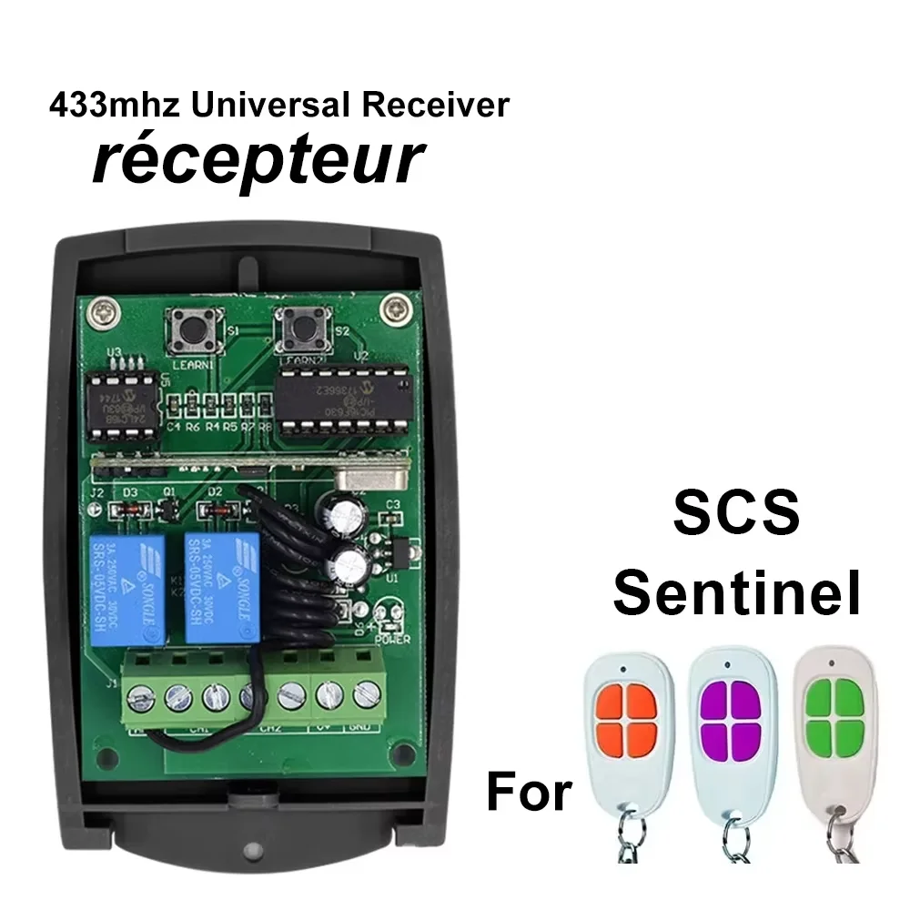 2CH SCS SENTINEL Gate Control Garage Receiver 433mhz Universal  Rolling Code Transmitter Door Opener Controller 12V 24V