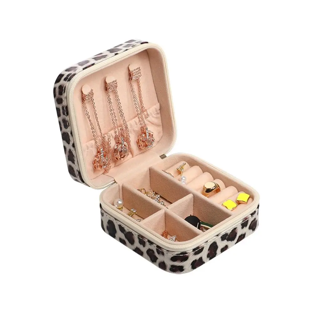 

Leather Jewelry Storage Box Earrings Ring Storage Holder Jewelry Organizer Display Function Zipper Mini Jewelry Box