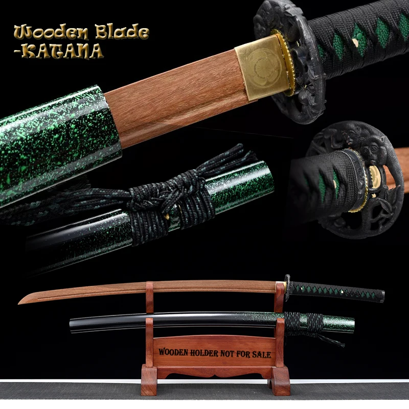 High Quality Handed Wooden Sword, Japanese Katana, Iaido Training Sword, Stage Props,Hard Wood Blade,Animal Character Tsuba