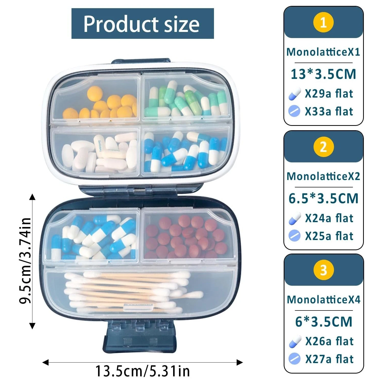 Travel Pill Organisers Portable Medicine Storage Box Large Pill Dispenser with Oversize 7 Compartment Pill Boxes