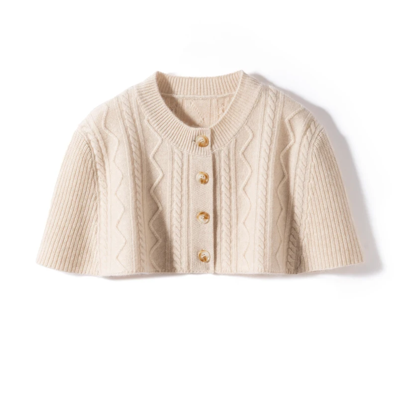 

Женская короткая шаль из 100% кашемира с v-образным вырезом, однотонная, теплая, роскошная, элегантная, в полоску на пуговицах, мягкий зимний аксессуар