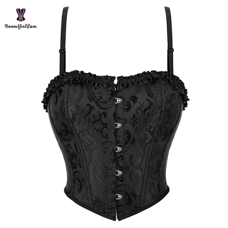 12 Glue Bones Ruffled Lace Up Corset Top Plus Size Fashion Cropped Women\'s Gothic Vintage Corselet With G String