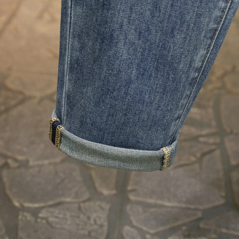 2024 Spring and Summer Retro Blue Ripped Jeans Men's Fashionable High-End Fashion Brand Casual Slim Thin Stretch Trousers