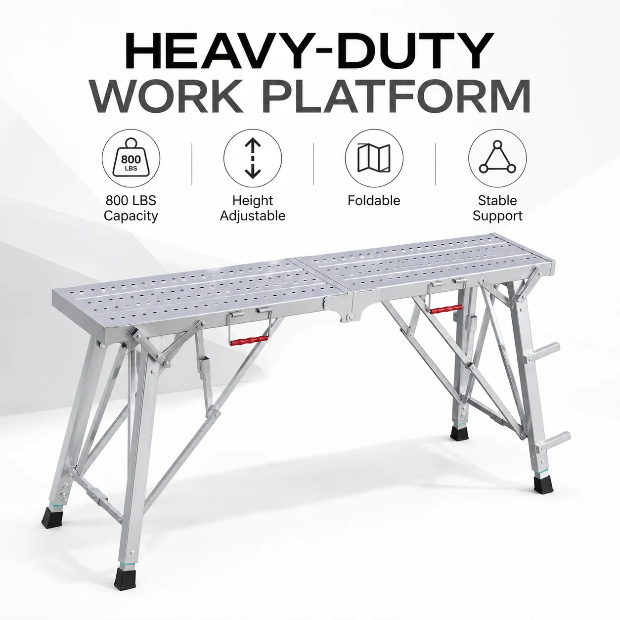 Portable Adjustable Height Scaffolding Platform | Heavy-Duty Steel Folding Ladder, 800 lb Load Capacity | Multi-Purpose Drywall Painting Stool, Suitable for Home Improvement, Enhances Work Efficiency, Sturdy and Durable.