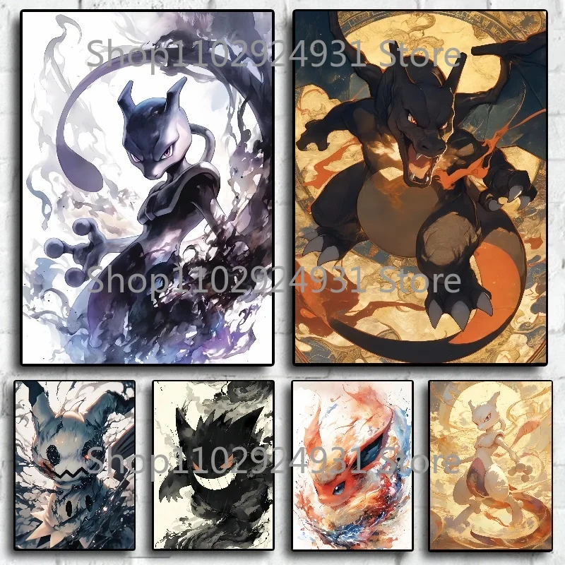 Anime Pokemon Poster Character Pikachu Charizard Eevee HD Printed Canvas Painting Suitable for Home Wall Decoration Art Painting