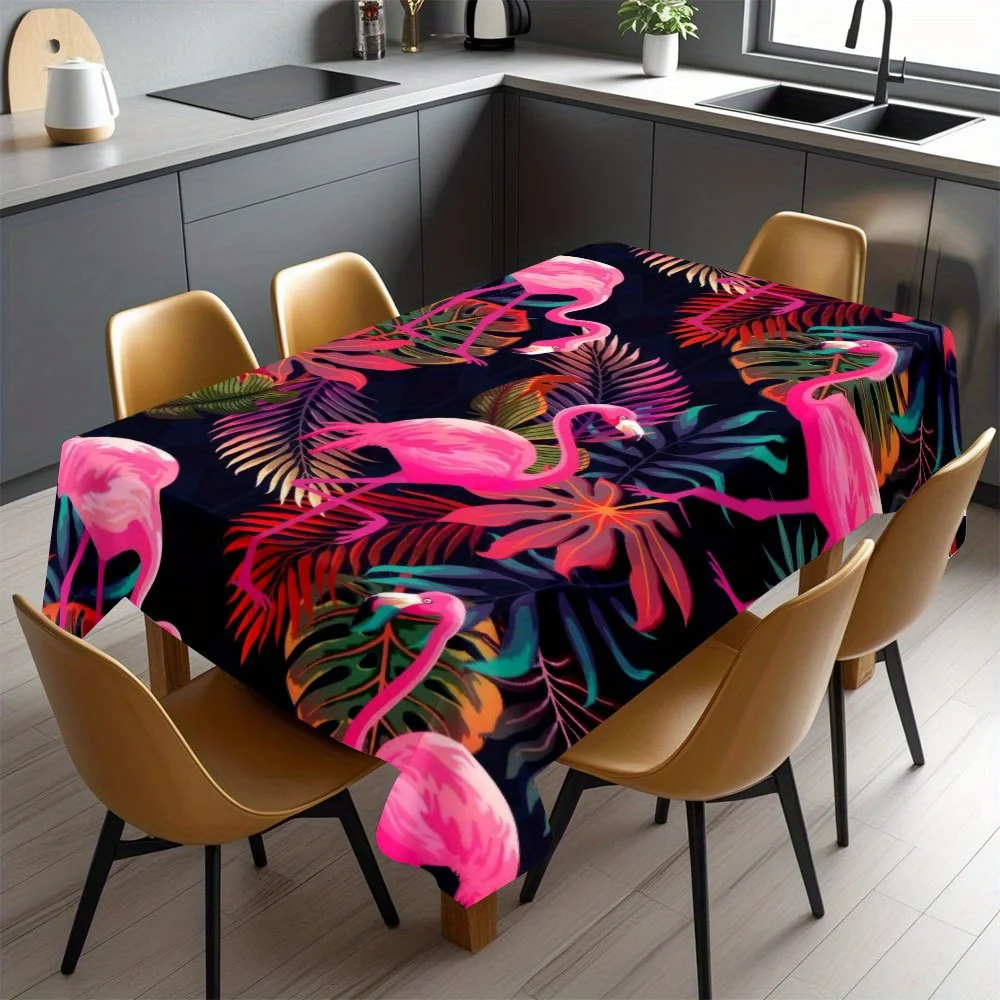 Vibrant Flamingo Tropical Leaf Tablecloth Waterproof Spillproof Dining Runner for Home Decor Party Supplies