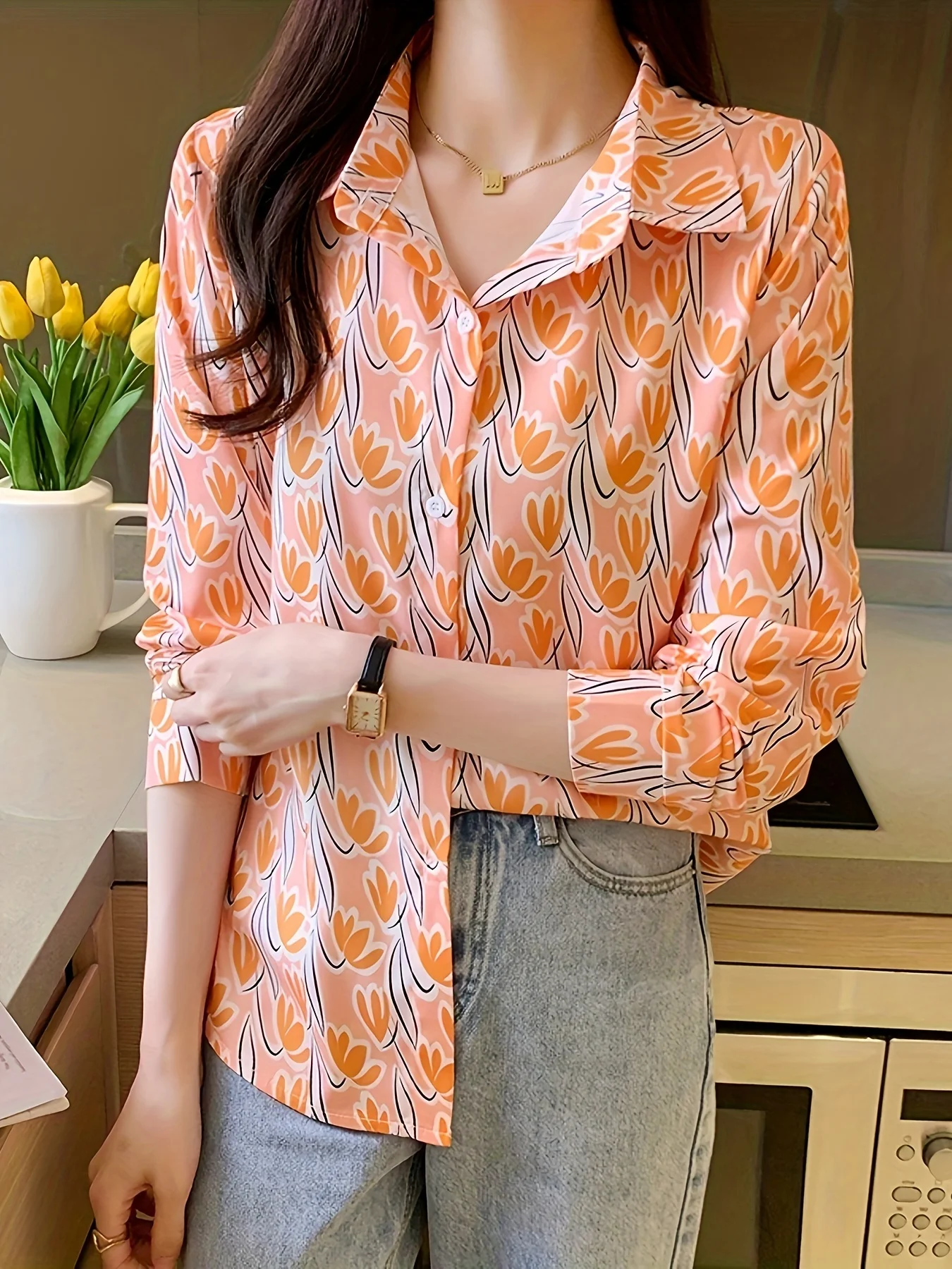 New Arrival Women\'s Blusa Mujer for Spring Autumn Fashion Trendy Print Ladies\' Button-Down Shirt for Work and Casual