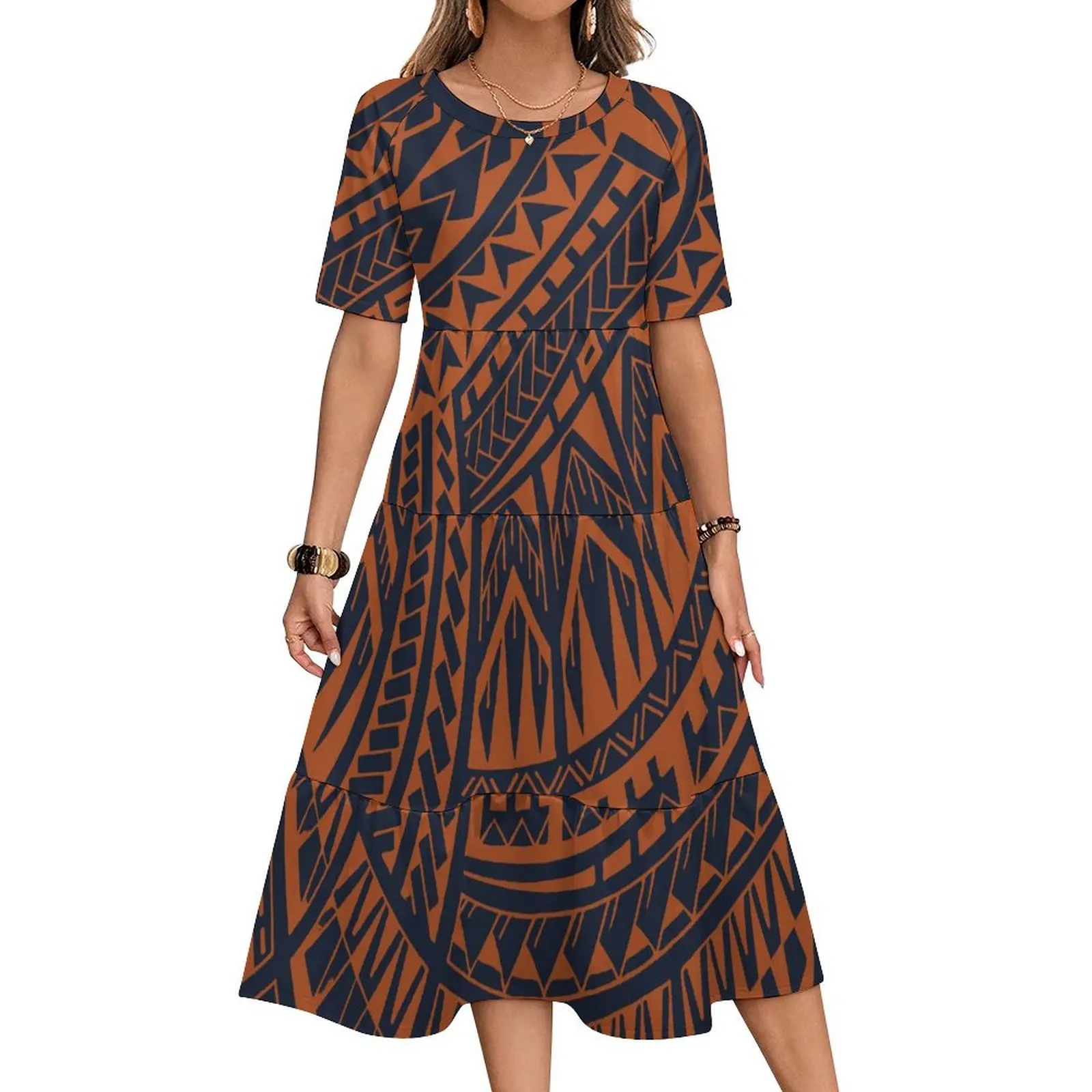 Impressão sob demanda vestido personalizado da ilha samoana feminino polinésia havaí design plus size vestido maxi multi em camadas