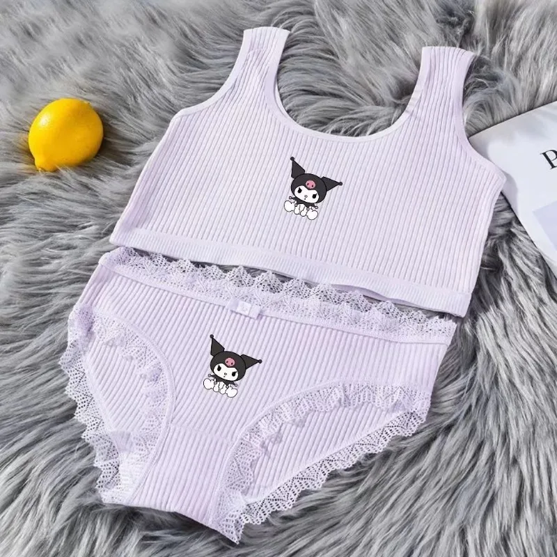 Original Kuromi Primary School Student Anti Convex Dot Pure Cotton Underwear Set Development Stage Girl Camisoles and Panty Set