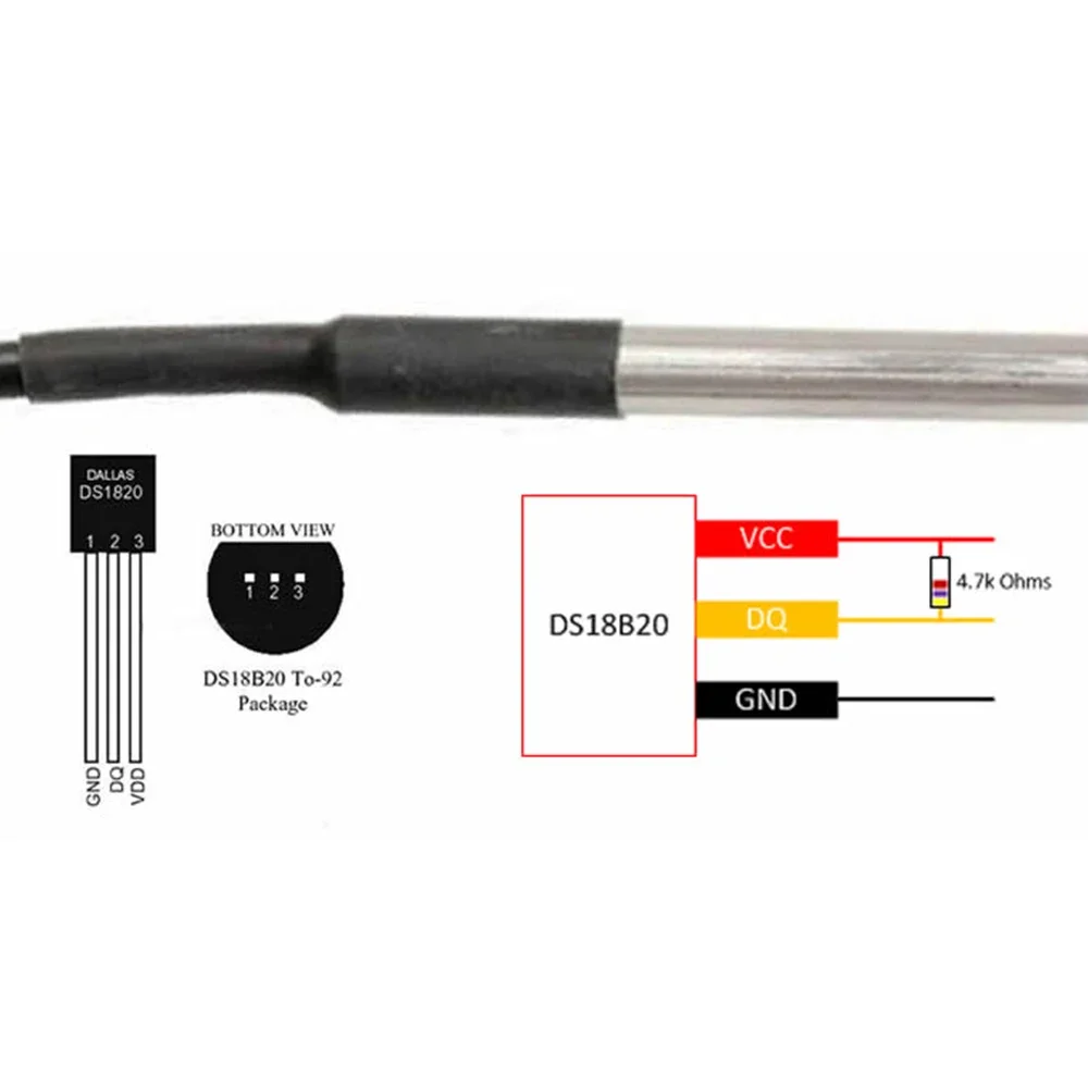 DS18B20 Temperature Probe 1m 2m 3m Temperature Sensor Stainless Steel Waterproof For Arduino