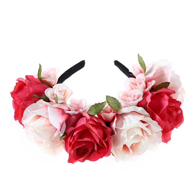 

Flower Crown Headband Fabric Simulation Large Rose Flower Wreath Headband Headdress Rose