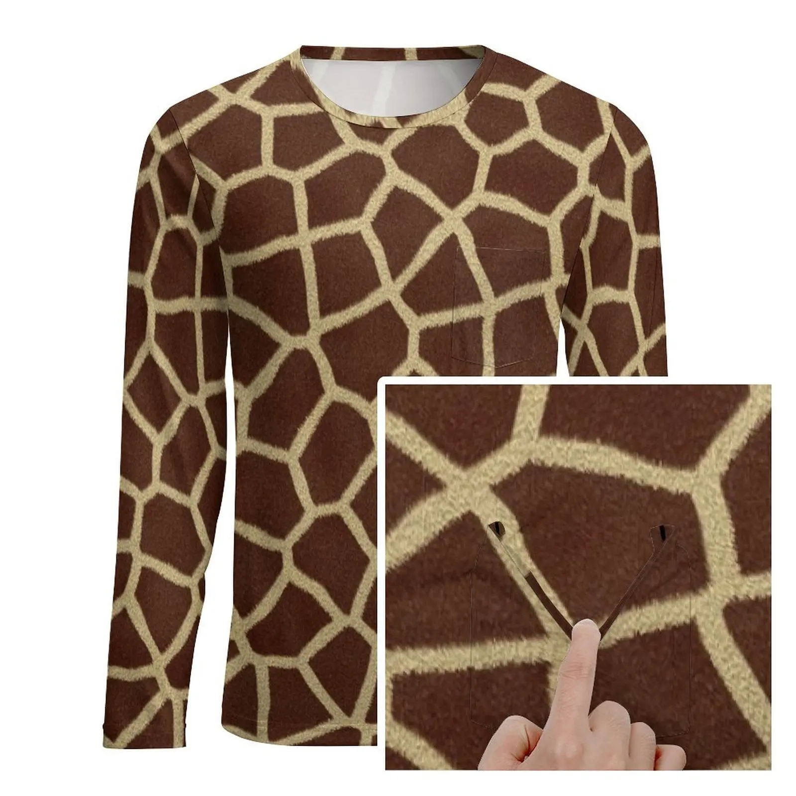 Brown Giraffe T-Shirt Animal Print Male Harajuku T Shirts Daily Printed Tee Shirt Long Sleeve Y2K Plus Size Gift