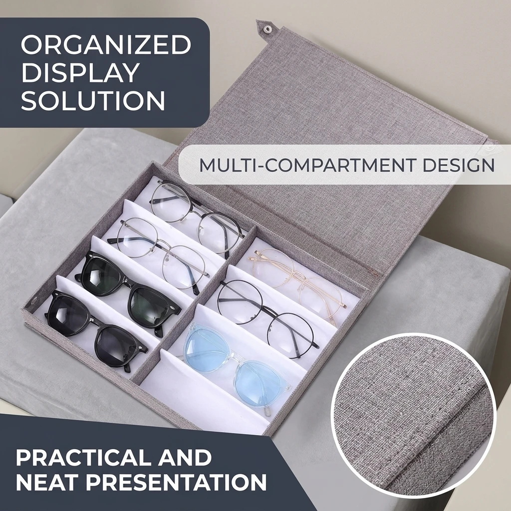 8 Slot Oxford Cloth Eyeglass Storage Box Dust Proof Eyewear Organizer for Retail Display Glasses Showcase