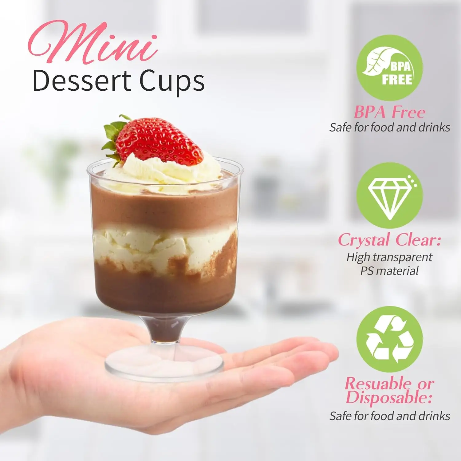 10PCS 5 oz Mini Dessert Cups with Spoons Small Dessert Cups Plastic Footed Wine Glasses for Serving Trifles, Appetizers