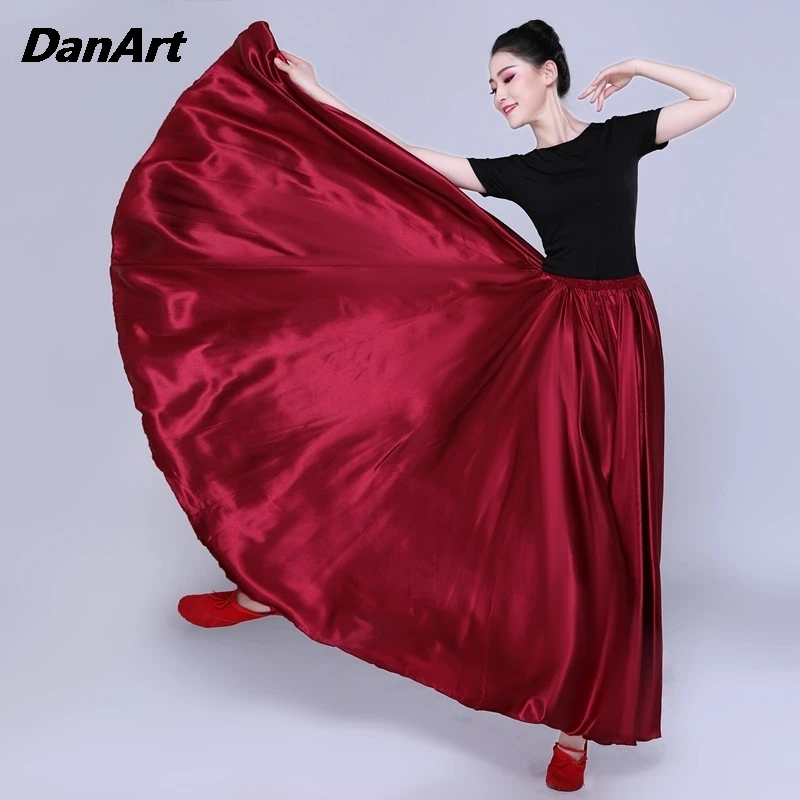 Women Large Swing Long Skirts Stage Performance Costume Modern dance 19 Colors Opening Dance 360/540/720 Degree Satin Skirt