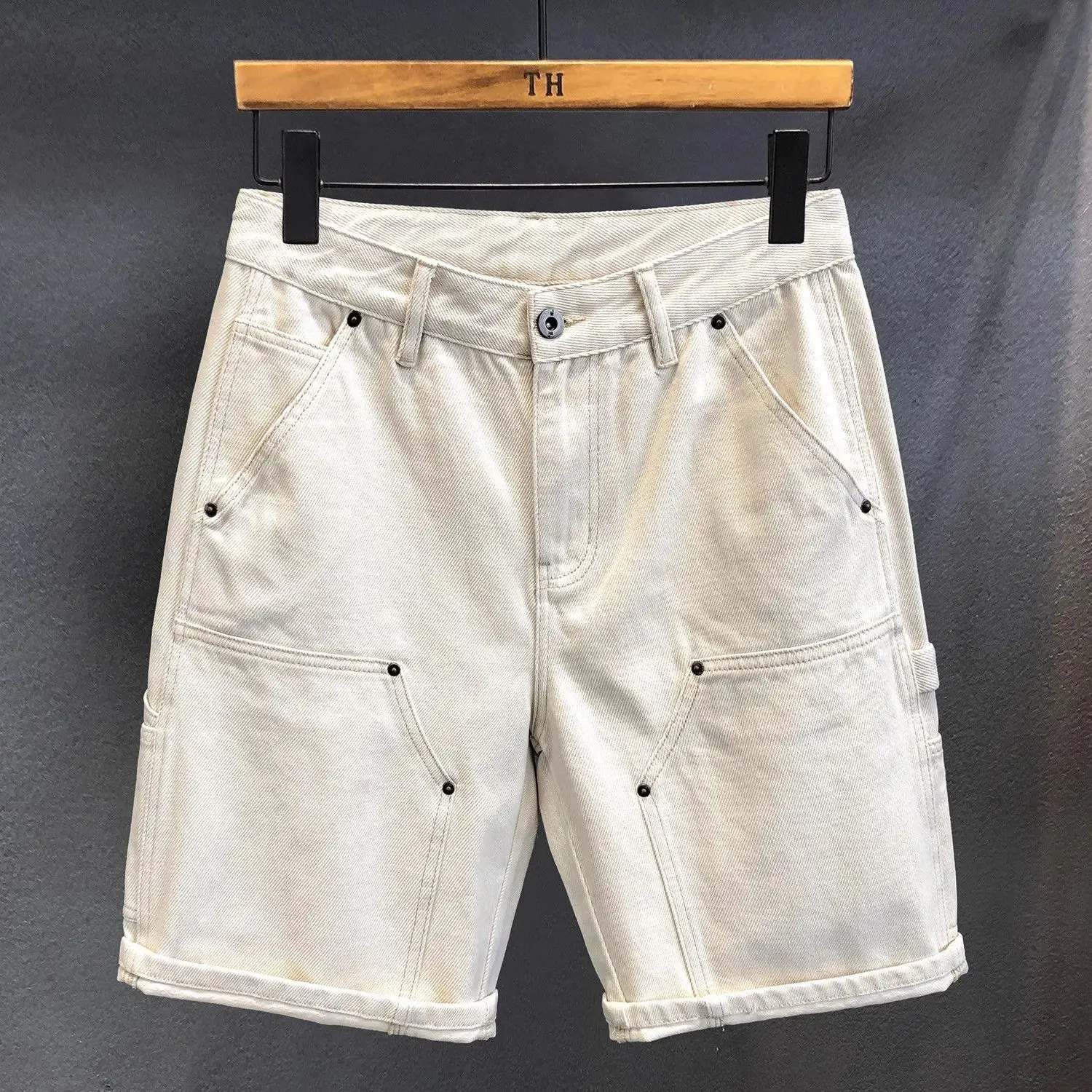 

Trendy Brand High-end Casual White Denim Shorts Tooling Thin Men's 2025 Summer Loose Five-point Pants Medium Short Jeans Man
