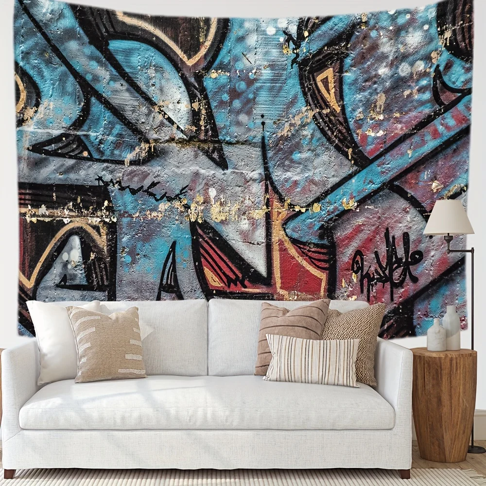 Bohemian Graffiti Tapestry Wall Hanging Gold Abstract Grunge Art for Modern Living Room Home Decor Street Style Decoration