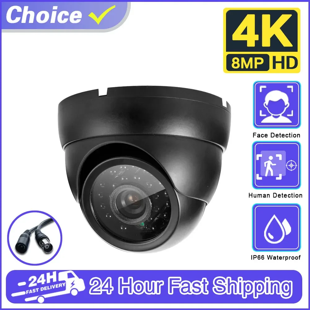 Black 4K AHD Camera 8MP 5MP Indoor Home Security Camera With Face Detection Dome IR Led Night Vision Day&Night Surveillance BNC