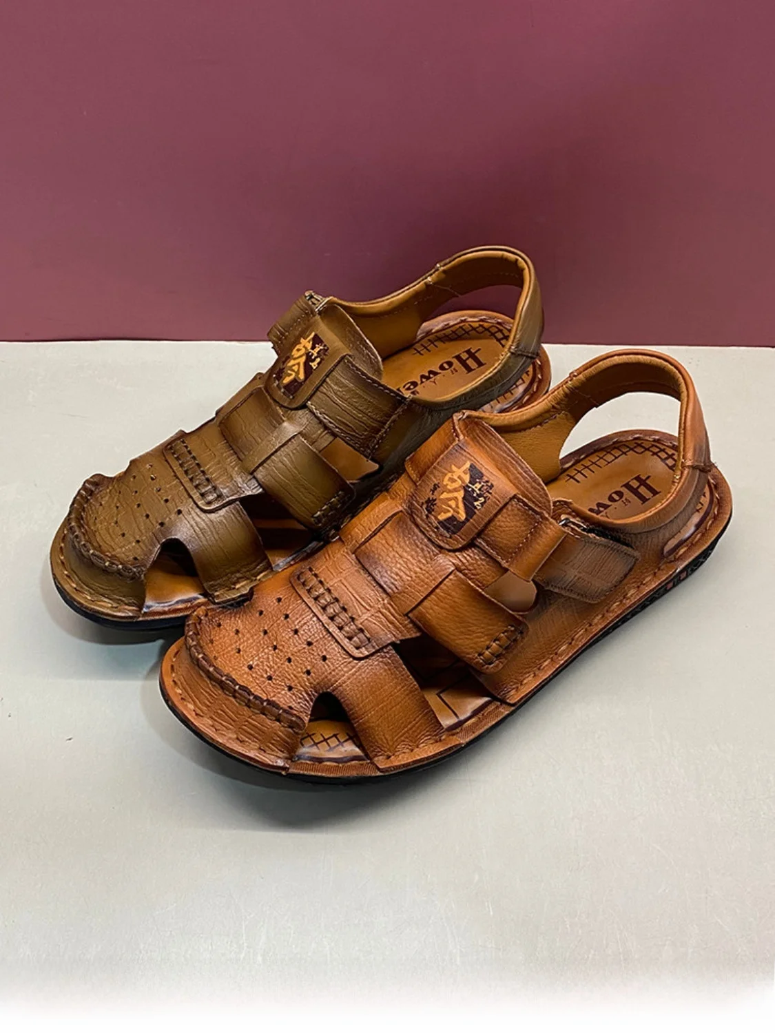 

Мужские летние сандалии-слипоны из натуральной кожи, мягкие, дышащие, пляжные, на плоской подошве, с резиновой подошвой