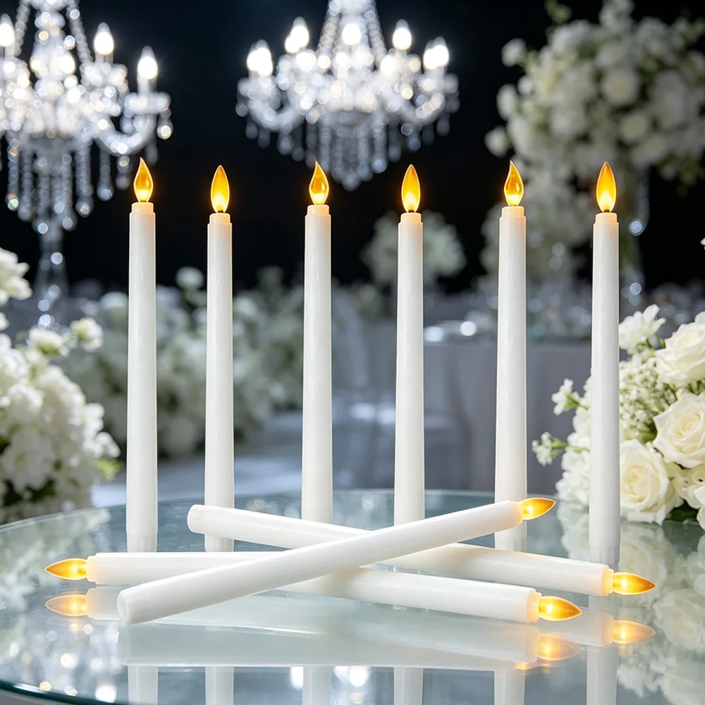 6pcs Flickering Pole Electronic Candles with Warm Yellow Light, Used for Wedding Banquets Christmas Day Home Atmosphere Decor