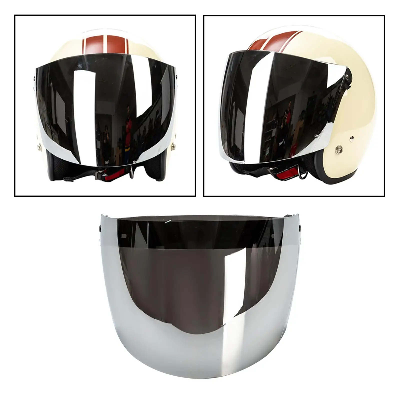 

Motorcycle Helmet Face Shield Universal 3 Snap Flip Up Retro Wind Rain Protector PC Lens for Safety Certified Helmet