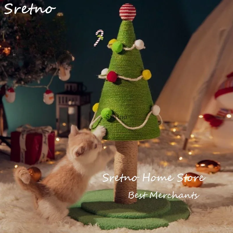 

SRETNO 2025 Christmas Style Cat Tree Climbing Frame Sisal Cat Scratchers Vertical Non Shedding, Wear-resistant Cat Toy Supplies