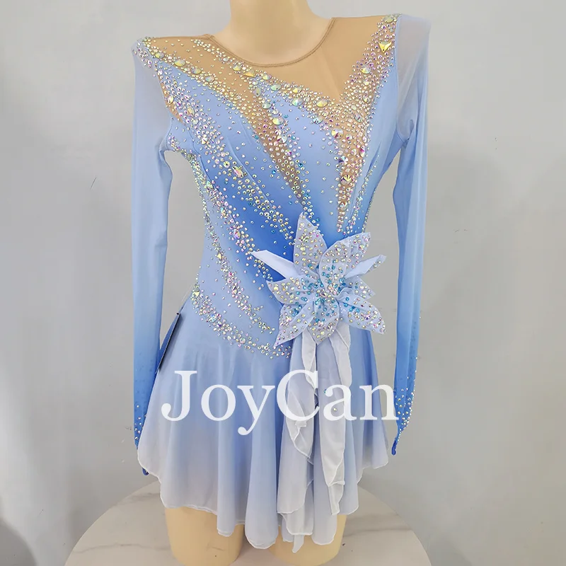 JoyCan Ice Figure  Skating  Dress Girls Blue Spandex Stretchy Competition Dance Wear Customized