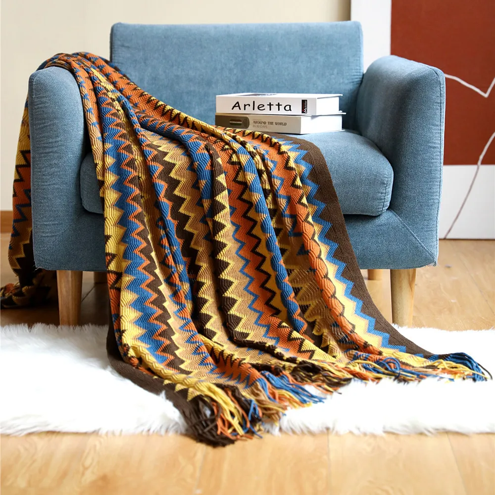 Manta Boho Geométrica Azteca Baja, Funda Decorativa para Sofá, Tapiz de Pared, Alfombra, Cobija