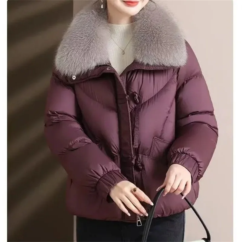 Women Cotton Coat 2026 Winter Cotton Jacket Middle-aged Elderly Mom Short Big Fur Collar Warm Cold Protection Parker Jackets