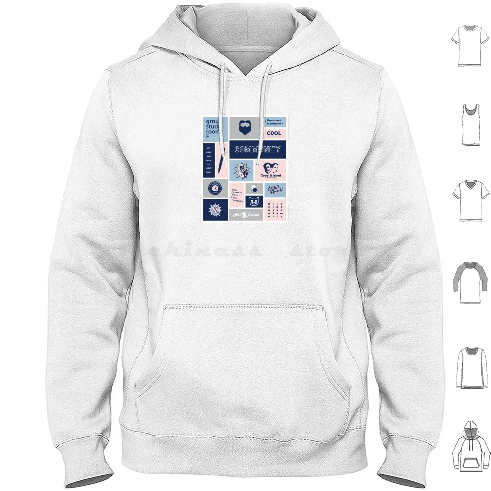 Community Collage Gray / Blue Hoodie cotton Long Sleeve Community Six Seasons And A Movie 6 Seasons And A Movie Troy And Abed