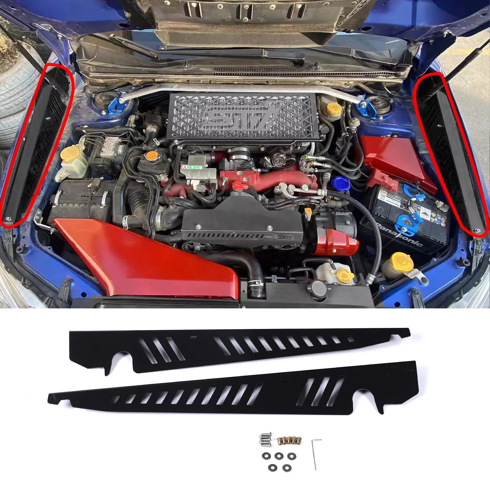

cheya Aluminum alloy Car Engine Bay Side Panel Cover Engine Bonnets Cover for Subaru WRX 2015-2021 Accessories 2 Pcs