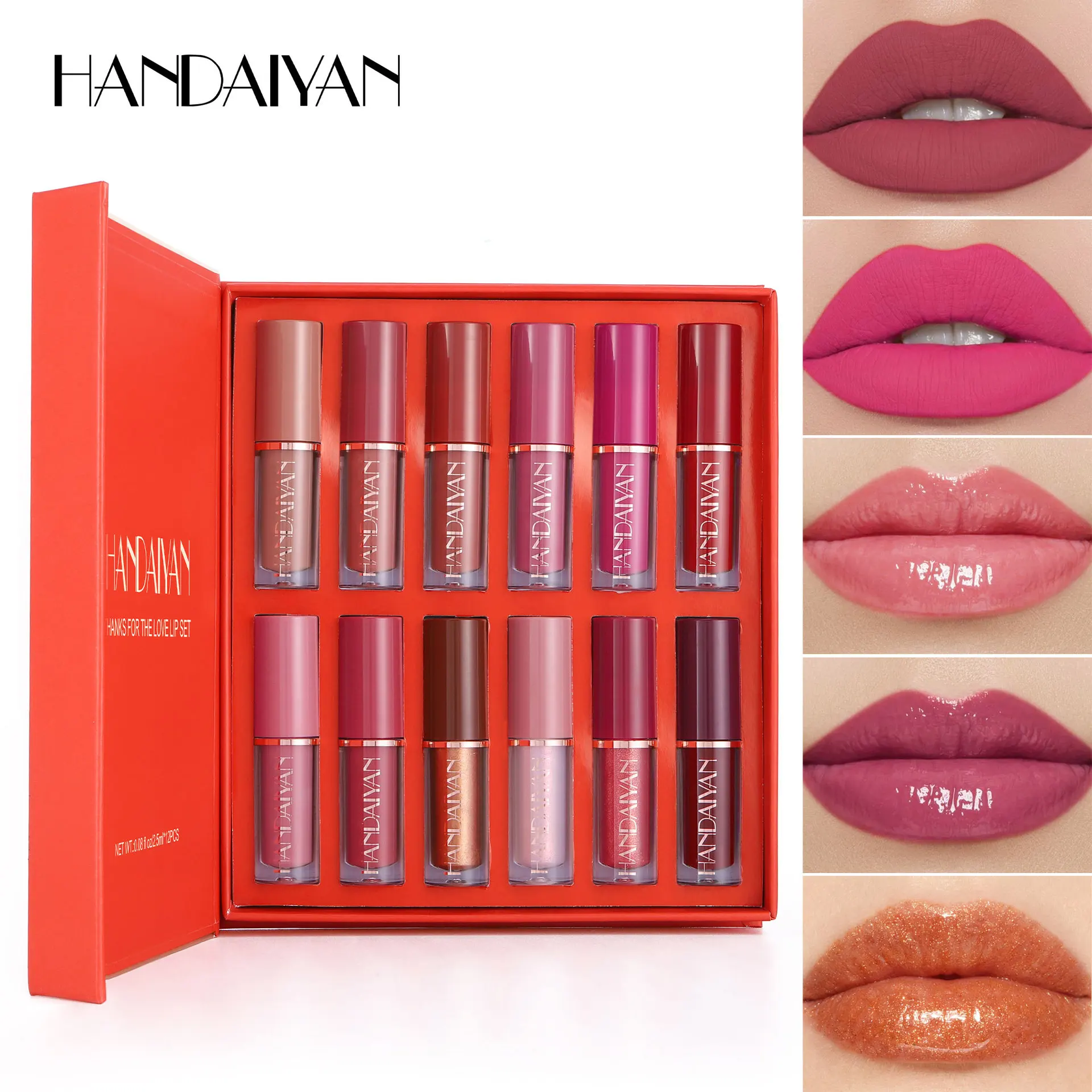 12 Shades Multi-finish Lip Gloss Gift Box Matte Fog Pearly Dewy Hydrating Long Wear Natural Nourishing Lip Tint Cosmetic Set