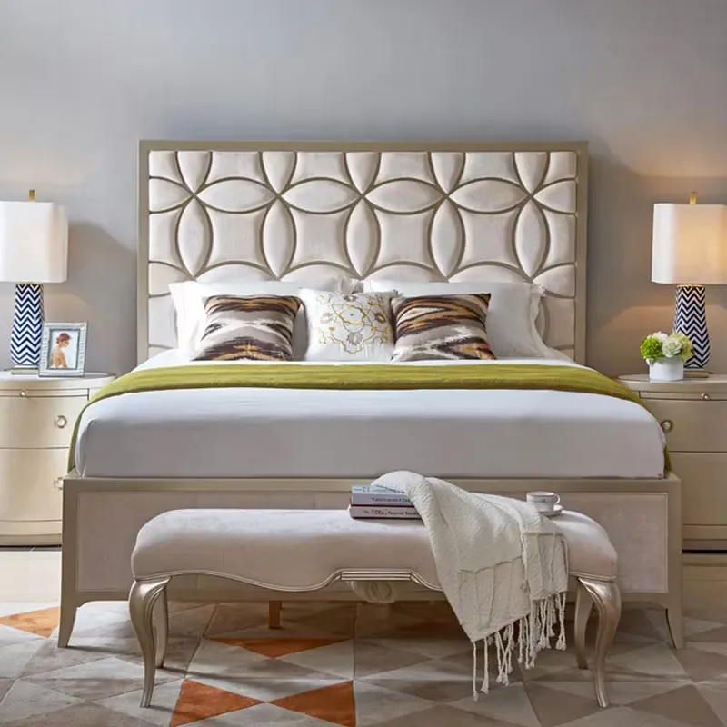 Solid Wood Bedroom Set European Antique Style High End Headboard Design Luxury Simple Furniture for Hotel Apartment Decor