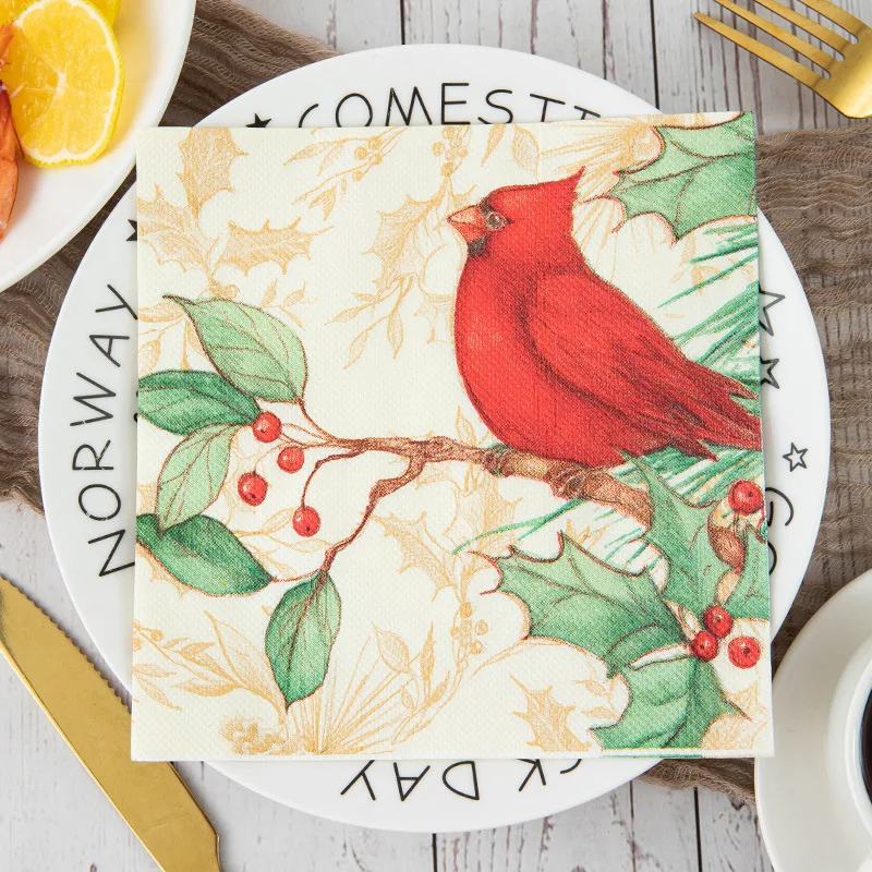 20 Sheets 33*33cm 2-ply Christmas Bird & Fruit Napkins Party Decoration Paper DIY Decoupage Paper