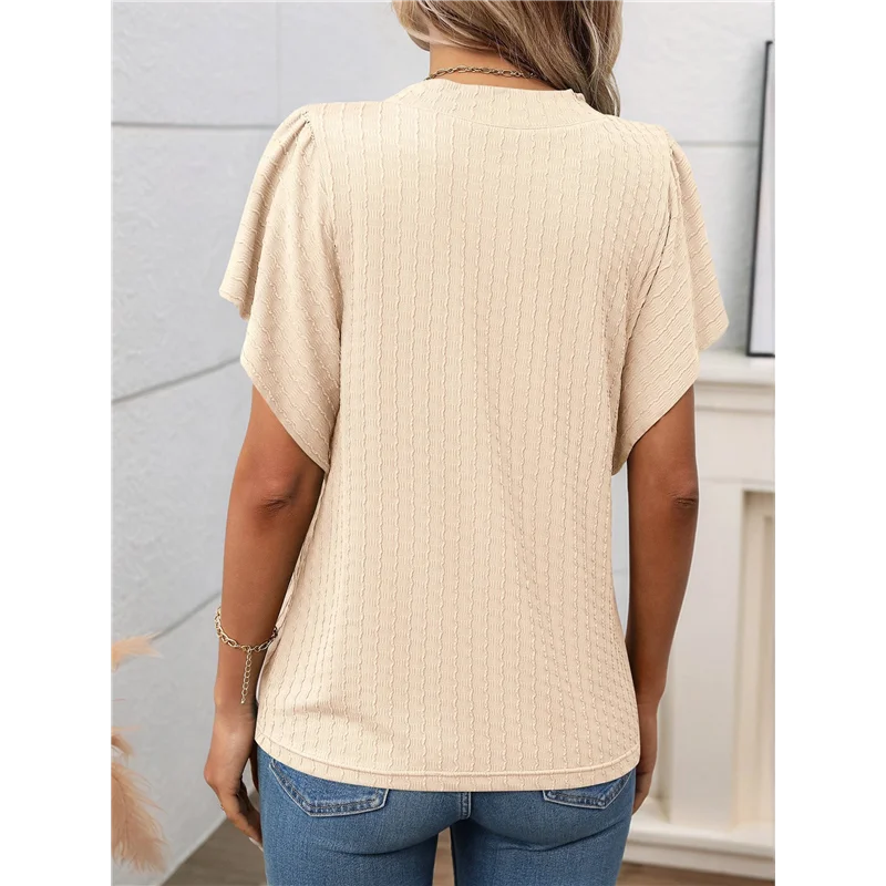 Women's Formal Casual Business Shirts Summer Shirts Short Sleeves Round Neck Lotus Leaf Sleeves Suits 2025