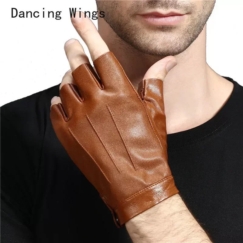 Motorcycle Gloves Men's Driving Retro Motorcycle Driver Non-Slip Durable Half Finger Fingerless Fitness Real Goat Leather Gloves