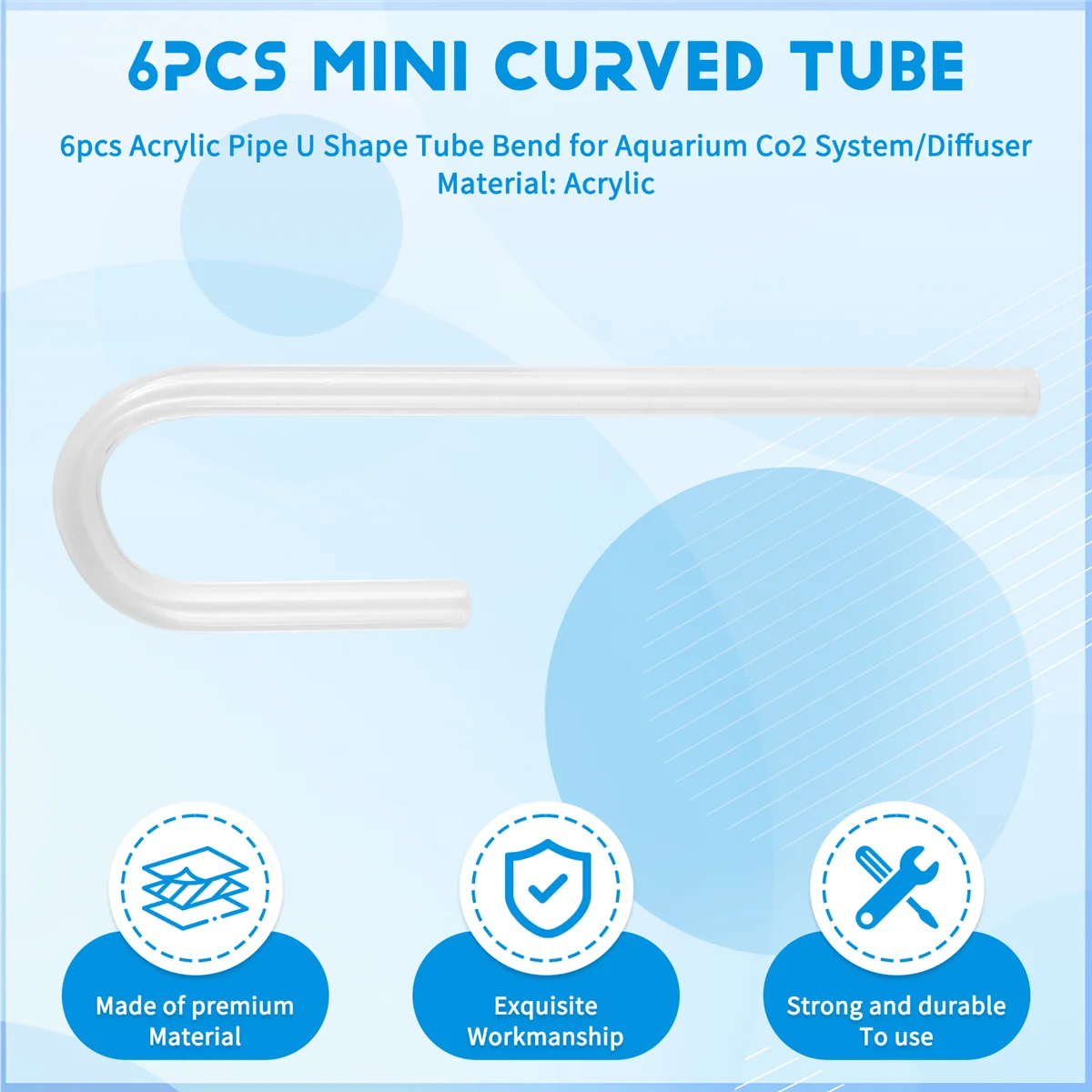 AA91 6pcs Acrylic Pipe U Shape Tube Bend for Aquarium Co2 System/Diffuser
